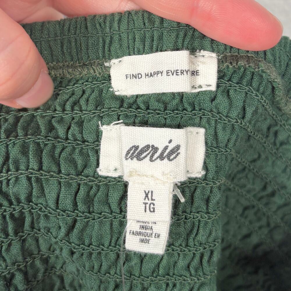 Aerie Natural Linen Blend Sycamore Green Square Neck Side Cut Out Mini Sun Dress - Picture 11 of 14